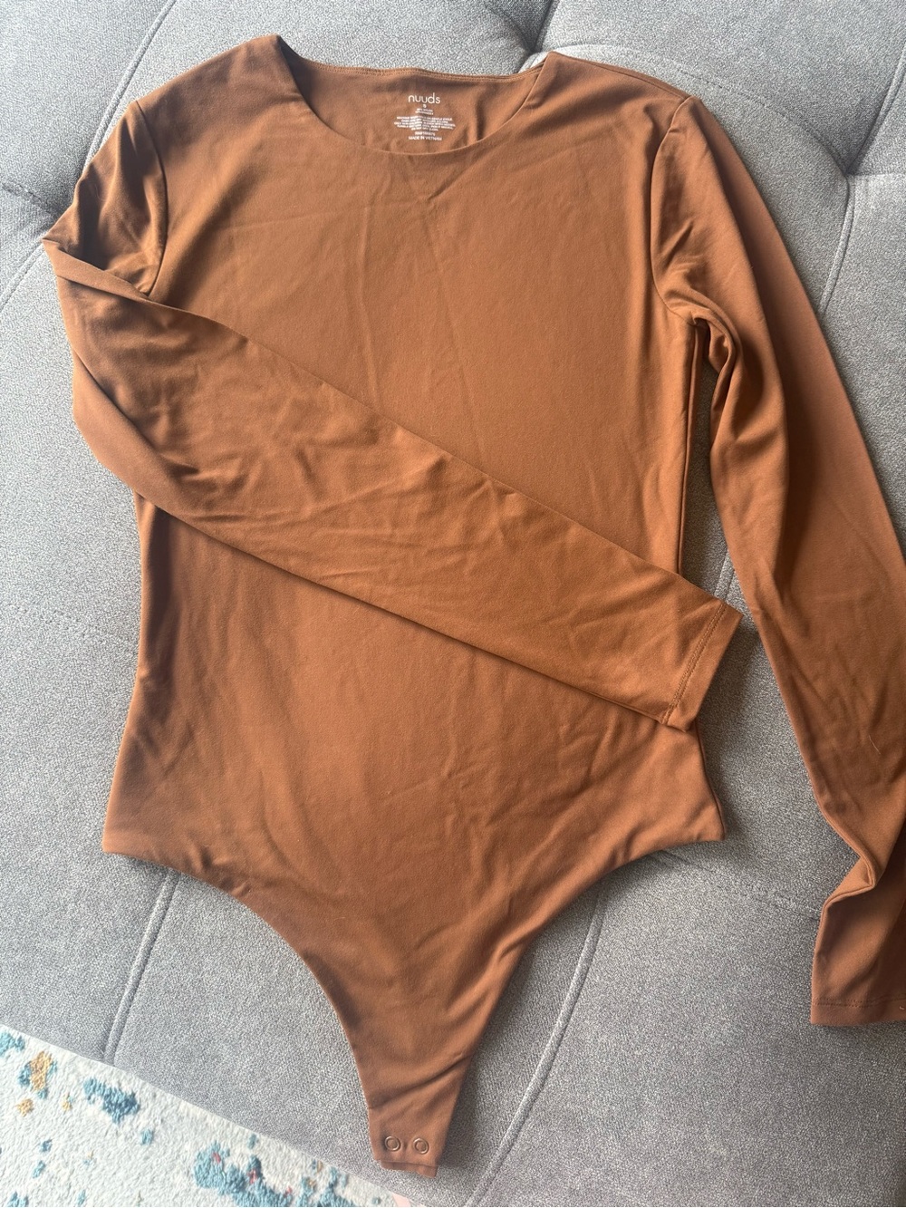 nuuds Scoop Neck Long Sleeve Bodysuit in Rust